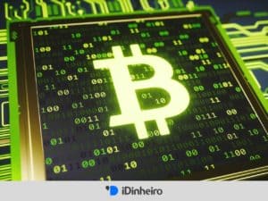 mineração de criptomoedas representada por uma placa de vídeo com o símbolo do bitcoin