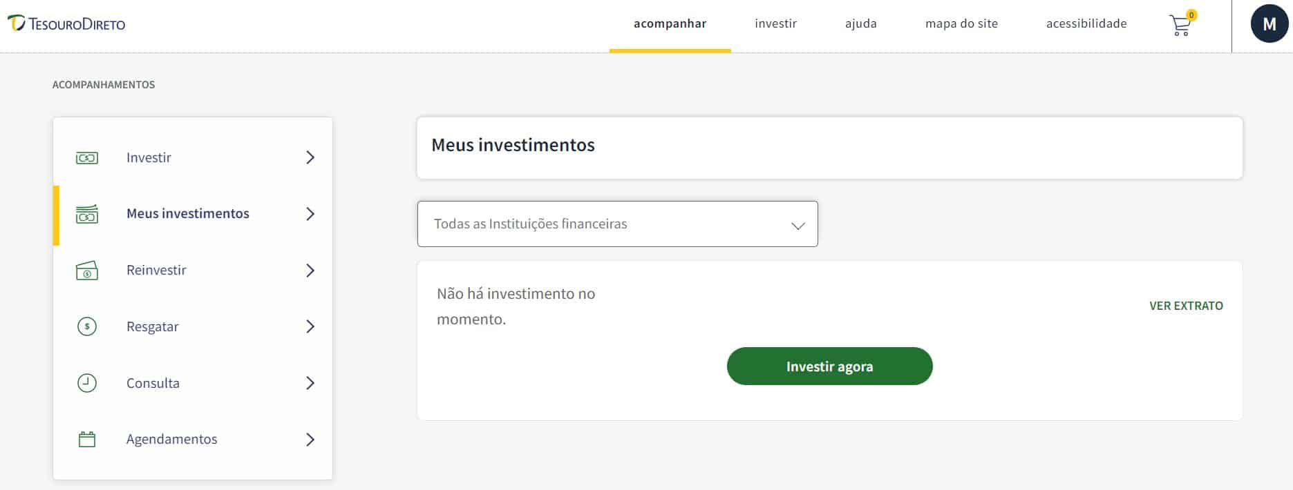 captura de tela do portal do investidor mostrando a opção de investir