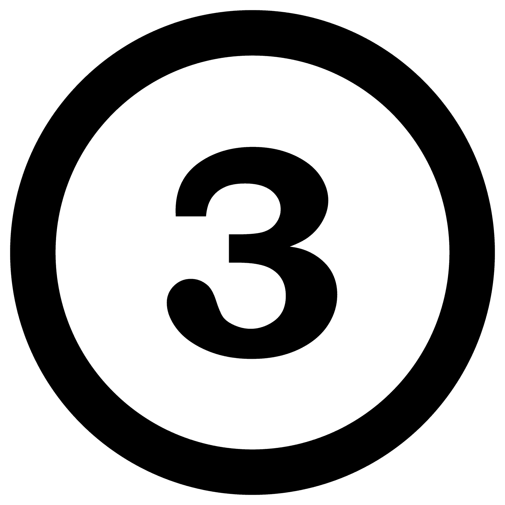 algarismo três em tom preto, dentro de um círculo de mesma cor