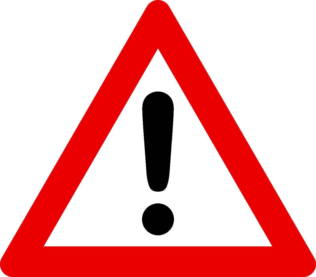 risco, sinal de trânsito: triangulo vermelho sobre um fundo branco e, dentro dele, sinal de exclamação preto