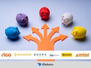 setas direcionando para diferentes cofrinhos, que representam as melhores corretoras para investir