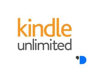 Logo do Kindle Unlimited com texto em laranja e cinza sobre fundo claro, serviço de assinatura de livros digitais da Amazon.